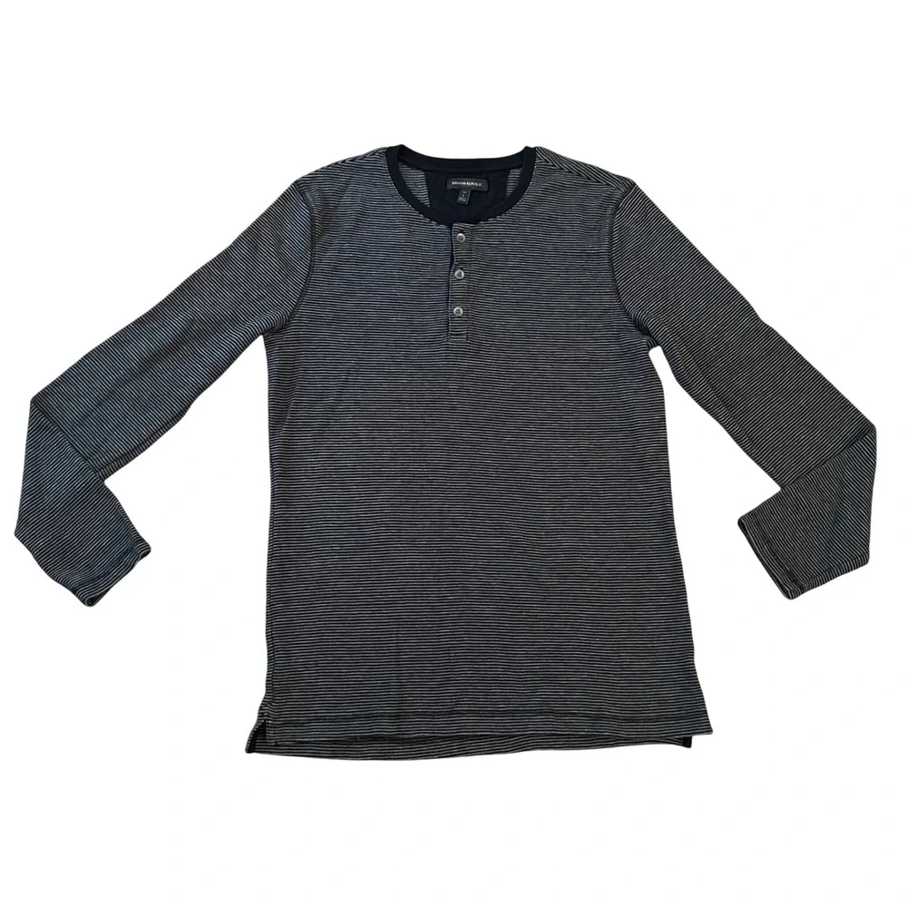 Banana Republic Mens Henley Shirt Large Tall LT Blue Striped Cotton Modal Top